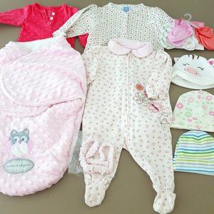 Baby Girl Mixed bundle Mittins Swaddle Bag Hats One Pieces